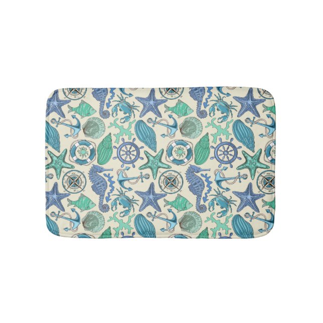 Aquamarines Meerestier-Muster Badematte (Vorderseite)