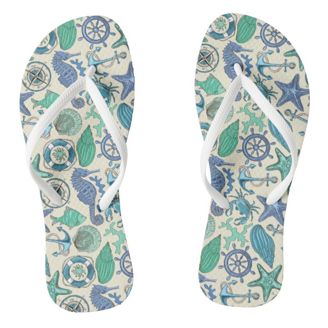 Aquamarines Meerestier-Muster Flip Flops (Fußbett)