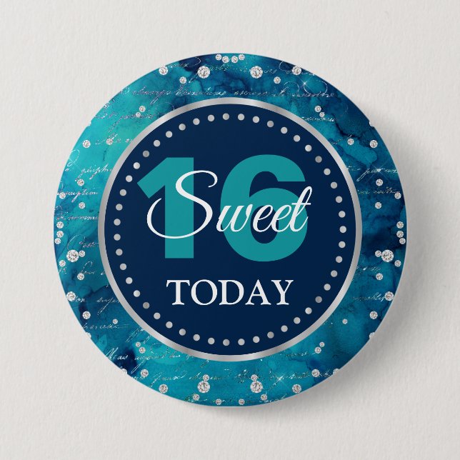 Aquamarines Mermaid Letters Pattern & Glitzer Swee Button (Vorderseite)