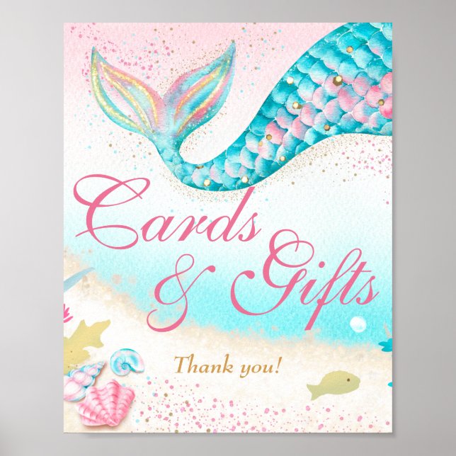 Aquamarines Mermaid-Party-Geschenkstation Anzeige Poster (Vorne)