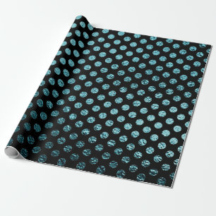 Aquamarines metallisches Polka-Punkt-Schwarzes Geschenkpapier