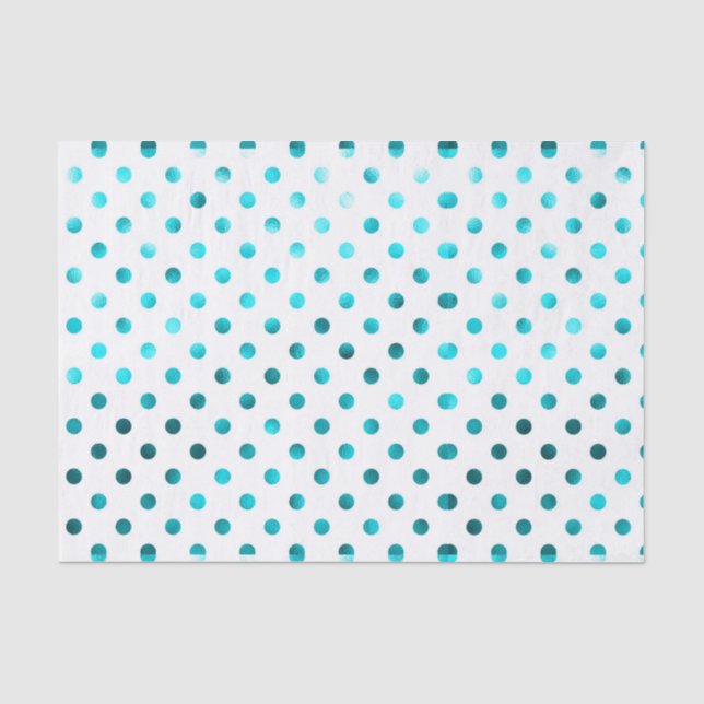 Aquamarines metallisches, Polkapunkt, Weiß, girly, Seidenpapier (Vorderseite)