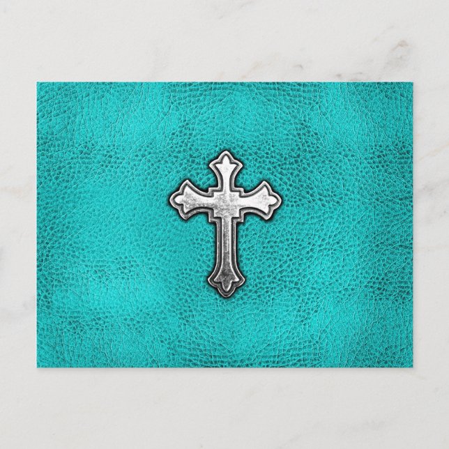 Aquamarines Metallkreuz Postkarte (Vorderseite)