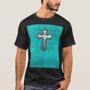 Aquamarines Metallkreuz T-Shirt