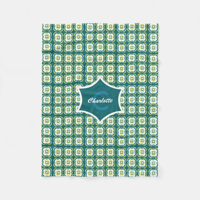 Aquamarines Mix-Muster-Monogramm Fleecedecke (Vorderseite)