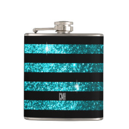 Aquamarines Monogramm der Glitzer-u. Flachmann