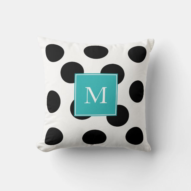 Aquamarines Monogramm der modernen schwarzen Kissen (Vorderseite)