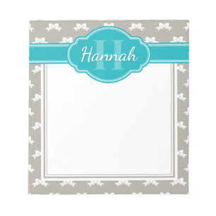 Aquamarines Monogramm des grauen weißen Bow-Muster Notizblock