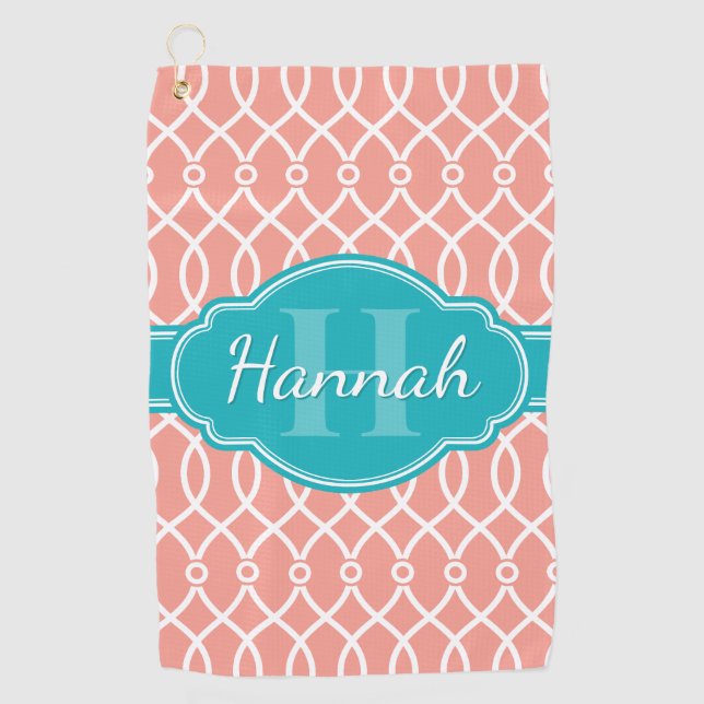 Aquamarines Monogramm in rosa weißem, elegantem Gi Golfhandtuch (Vorderseite)