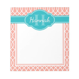Aquamarines Monogramm in rosa weißem, elegantem Gi Notizblock