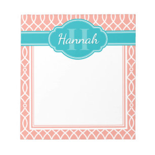Aquamarines Monogramm in rosa weißem, elegantem Gi Notizblock