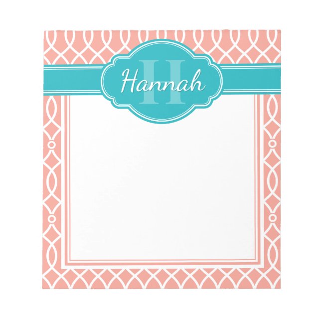 Aquamarines Monogramm in rosa weißem, elegantem Gi Notizblock (Vorderseite)