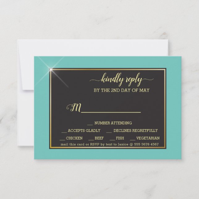 Aquamarines Monogramm 💍 Moderne Geometrie RSVP Karte (Vorderseite)