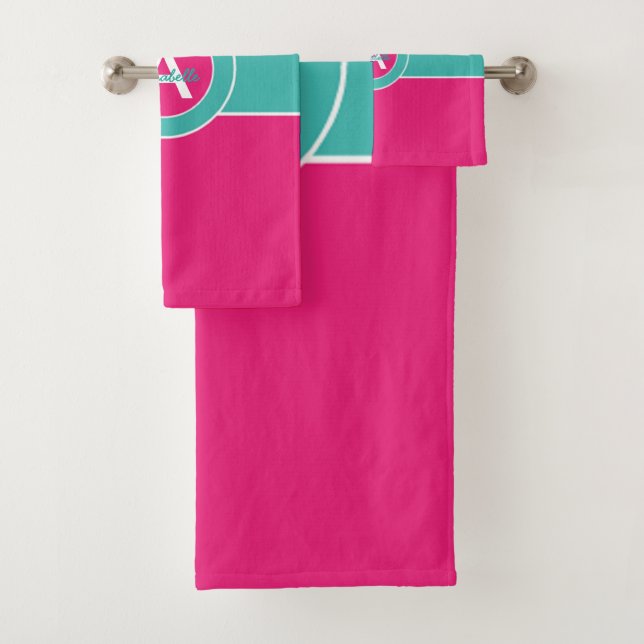 Aquamarines Monogramm, Personalisiert, warm rosa Badhandtuch Set (Insitu)