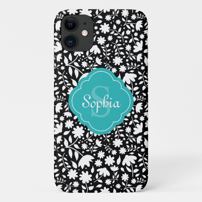 Aquamarines Monogramm Quatrefolienmuster Case-Mate iPhone Hülle (Rückseite)