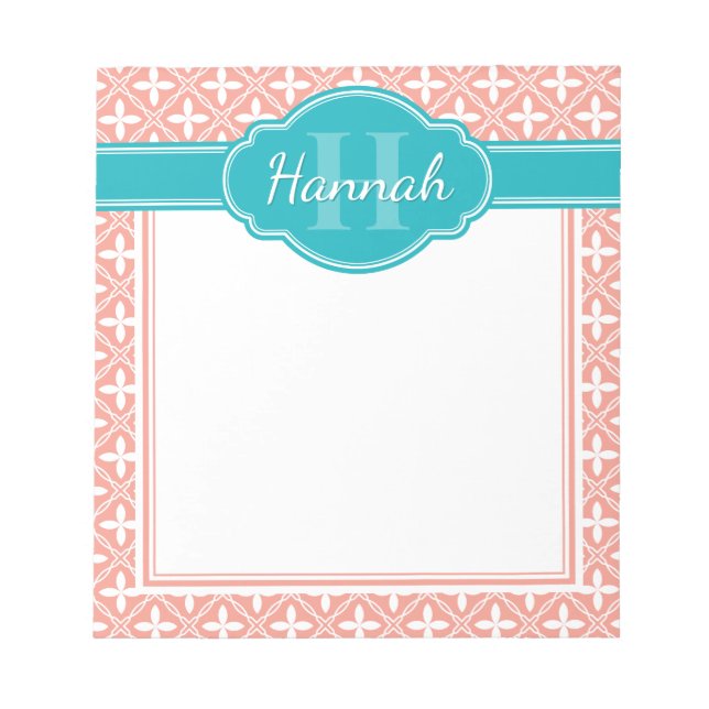 Aquamarines Monogramm, rosa, blaues Gittermuster Notizblock (Vorderseite)