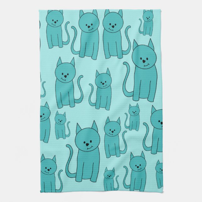Aquamarines Muster der niedlichen Katzen Handtuch (Vertikal)