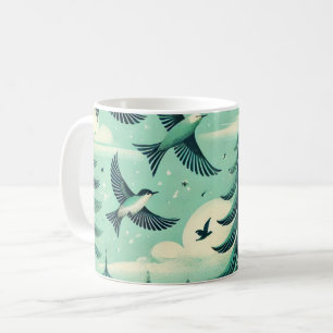 Aquamarines Muster für Grünwälder und Vögel Kaffeetasse