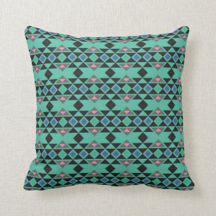 Aquamarines Muster geometrischen Stammes- Kissen