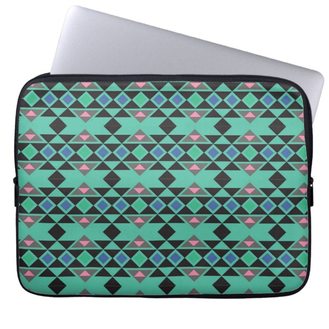 Aquamarines Muster geometrischen Stammes- Laptopschutzhülle (Vorderseite)