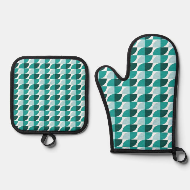 Aquamarines Muster Ofenhandschuh & Topflappen-Set (Vorderseite)