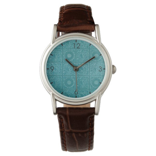 Aquamarines Muster (von William Morris) Armbanduhr (Vorderseite)