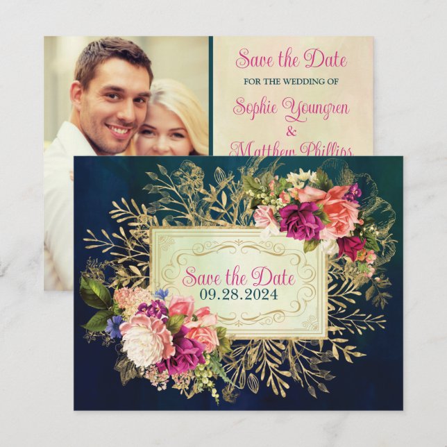 Aquamarines, Navy, Green, Gold Floral FOTO Save th (Vorne/Hinten)