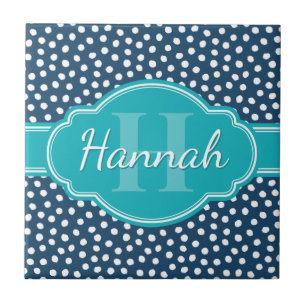 Aquamarines Navy White Dottern Muster Fliese