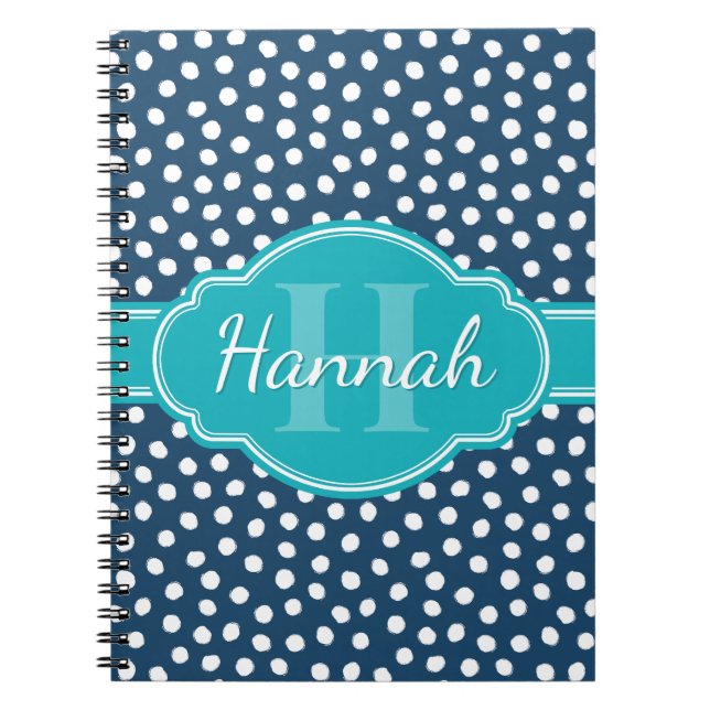 Aquamarines Navy White Dottern Muster Notizblock (Vorderseite)