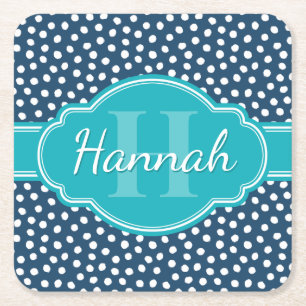 Aquamarines Navy White Dottern Muster Rechteckiger Pappuntersetzer