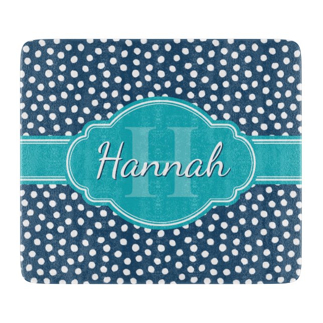 Aquamarines Navy White Dottern Muster Schneidebrett (Vorderseite)