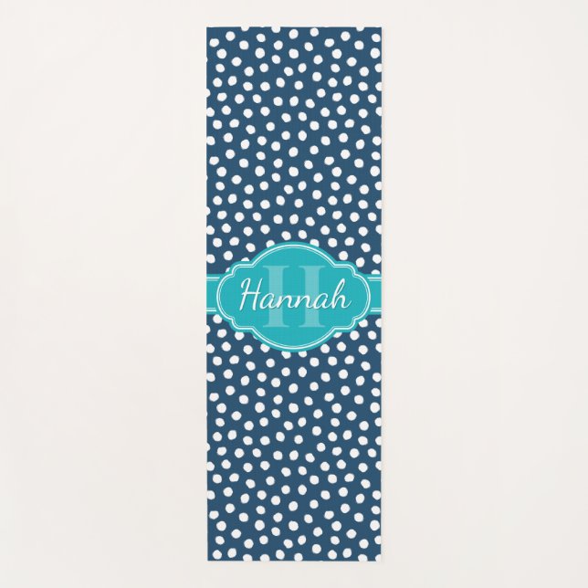 Aquamarines Navy White Dottern Muster Yogamatte (Vorderseite)