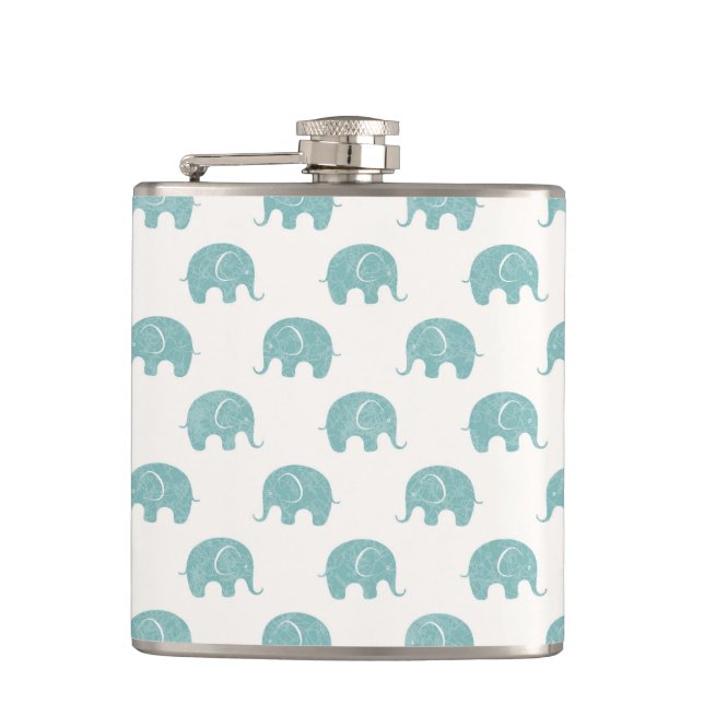 Aquamarines niedliches Elefant-Muster Flachmann (Vorderseite)
