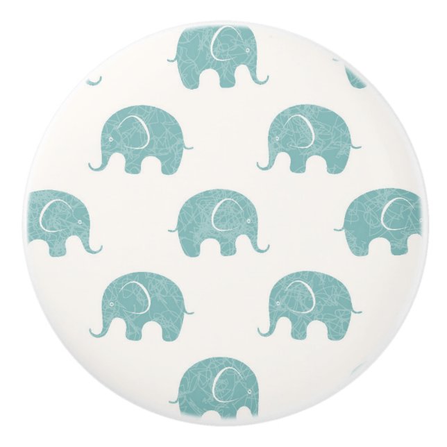 Aquamarines niedliches Elefant-Muster Keramikknauf (Vorderseite)