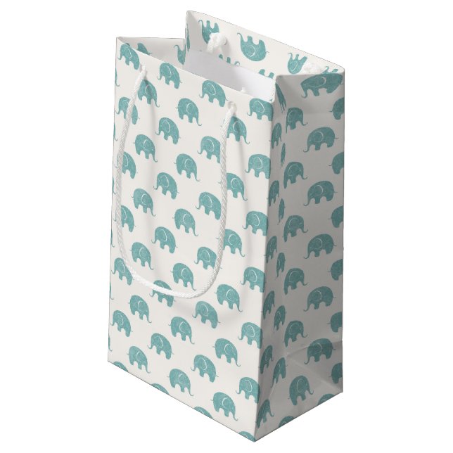 Aquamarines niedliches Elefant-Muster Kleine Geschenktüte (Rückseite Schrägansicht)