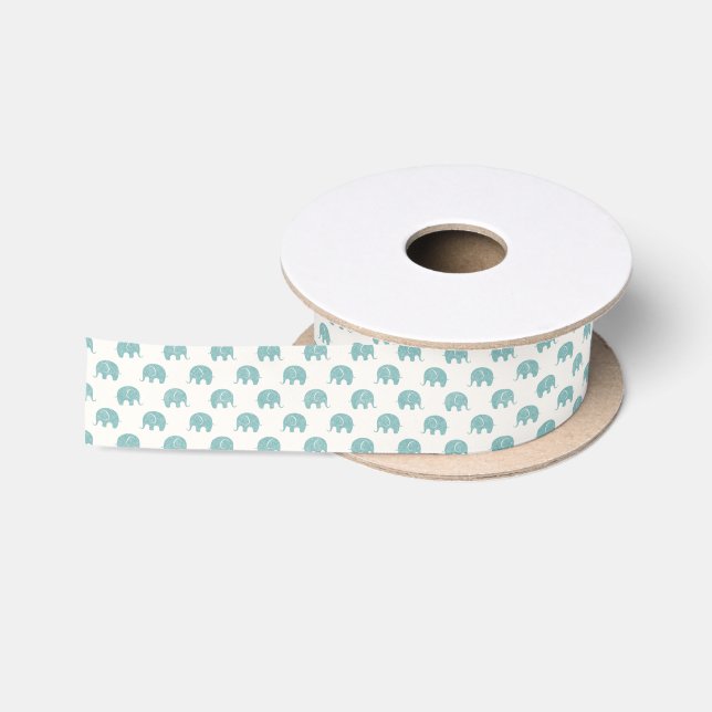 Aquamarines niedliches Elefant-Muster Satinband (Spule)