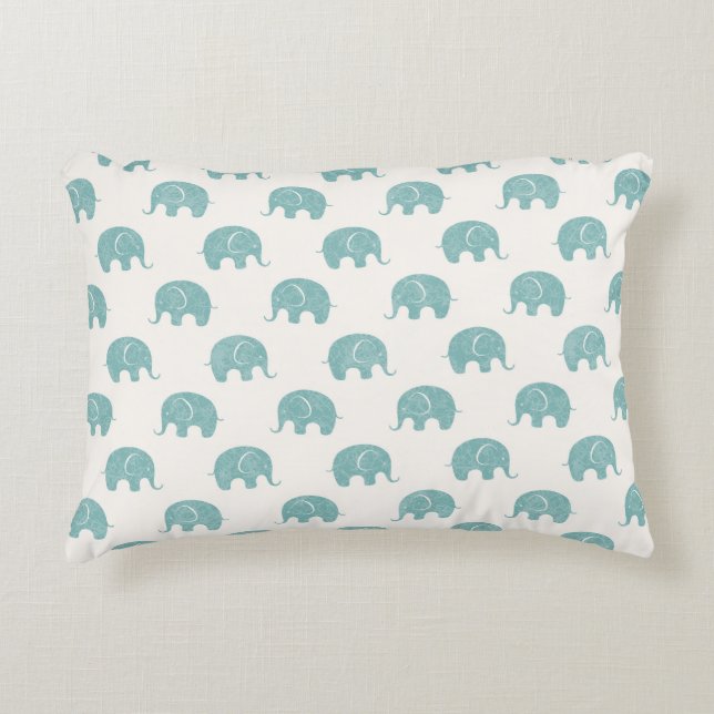 Aquamarines niedliches Elefant-Muster Zierkissen (Vorderseite)