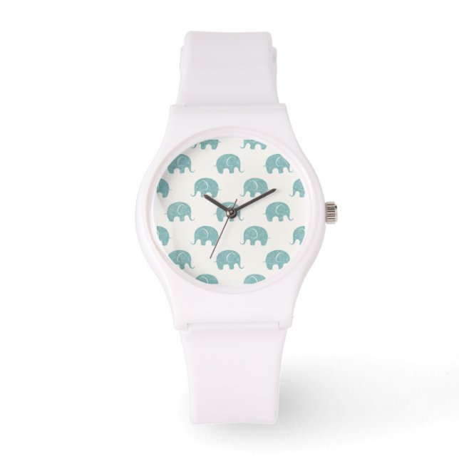 Aquamarines Niedliches Elefantenmuster Armbanduhr (Vorderseite)
