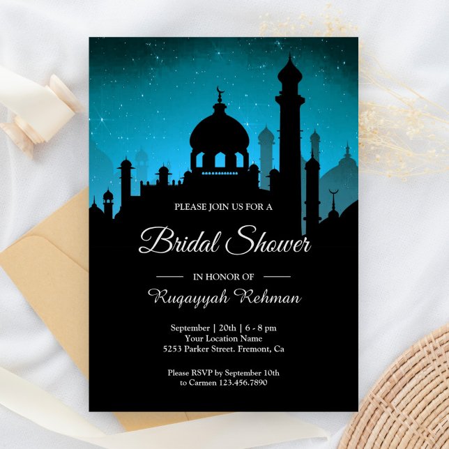 Aquamarines Night Sky Arabian Nights Brautparty Einladung (Von Creator hochgeladen)