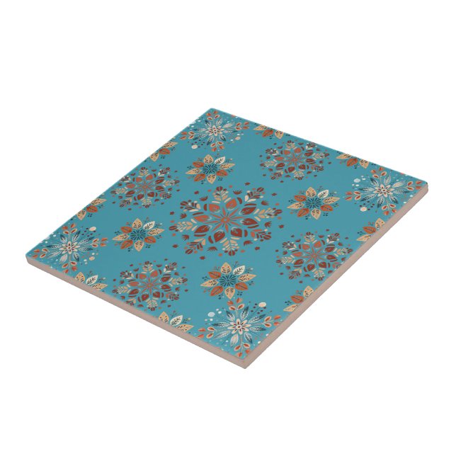 Aquamarines nordisches Schneeflockenmuster Fliese (Seite)