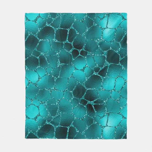 Aquamarines Ombre Glam Glitzer Giraffe Spots Muste Fleecedecke (Vorderseite)
