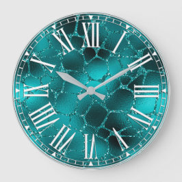 Aquamarines Ombre Glam Glitzer Giraffe Spots Muste Große Wanduhr