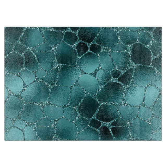 Aquamarines Ombre Glam Glitzer Giraffe Spots Muste Schneidebrett (Vorderseite)