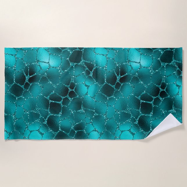 Aquamarines Ombre Glam Glitzer Giraffe Spots Muste Strandtuch (Vorderseite)