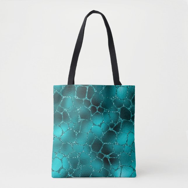 Aquamarines Ombre Glam Glitzer Giraffe Spots Muste Tasche (Vorderseite)