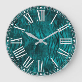 Aquamarines Ombre Glam Glitzer Tiger Streifen Must Große Wanduhr