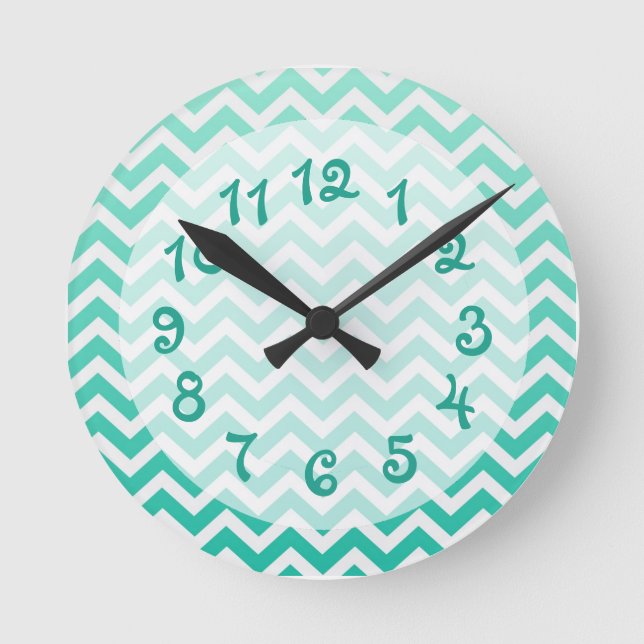 Aquamarines Ombre Zickzack Runde Wanduhr (Vorderseite)