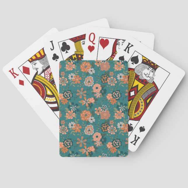 Aquamarines Orange Trendy Vine Blume Muster Spielkarten (Rückseite)