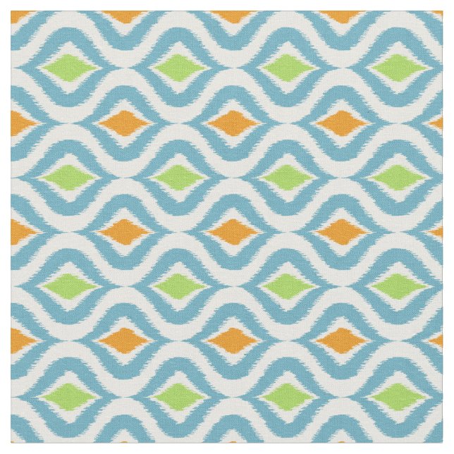 Aquamarines Orangefarbenes, grünes Retro-Chic-Ikat Stoff (Nahaufnahme)
