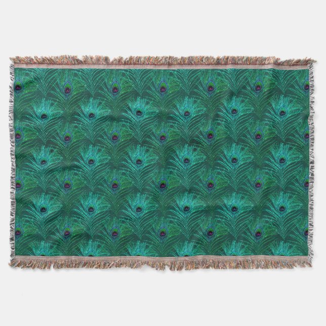 Aquamarines Peacock Feathers-Muster Decke (Vorderseite)